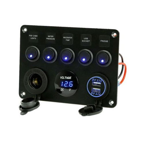 12V multifunksjons elektrisk panel med USB-porter og voltmeter